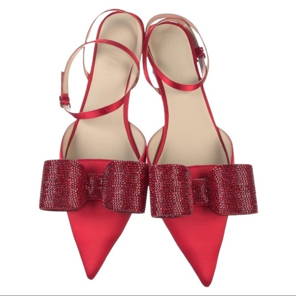 Amina Abdul Jillil | NWB Satin and Crystal Bow Tuxedo Flat in Red - Size IT 41 - Picture 3 of 7